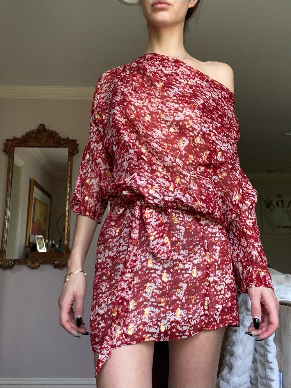 Goldie Red Printed One-Shoulder Mini Dress